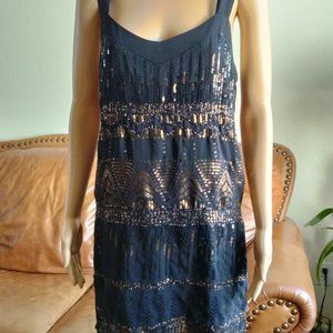 Evening Embellished Bronze Sequins and black beads dress size s